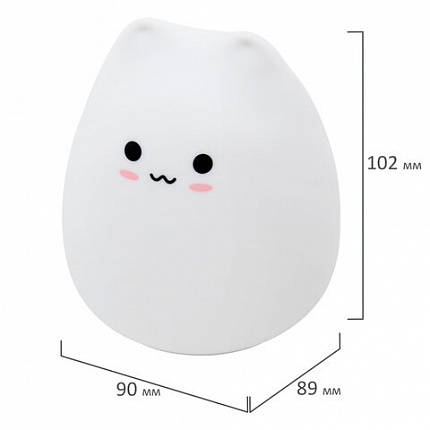 Ночник силиконовый LED "Котик" 90x89x102 мм, белый свет/RGB, таймер, USB, аккумулятор 400 мАч, DASWERK (ДАСВЕРК), 238935