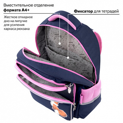 Рюкзак ЮНЛАНДИЯ COMPLETE с пеналом в комплекте, эрго-спинка, "Милая лисичка", 42х29х14 см, 270664