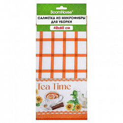 Салфетка из МИКРОФИБРЫ универсальная, 40х60 см, оранжевая клетка, орнамент, 240 г/м2, BOOMHOUSE (БУМХАУС), 700877