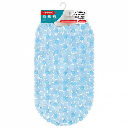 Коврик для ванны противоскользящий 64х36 см "Ручей", овальный, голубой, ПВХ, присоски, PRIMILA (ПРИМИЛА), 700390