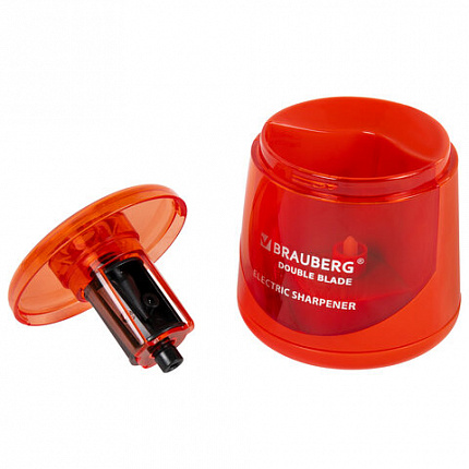 Точилка электрическая BRAUBERG DOUBLE BLADE RED, двойное лезвие, питание от 2 батареек АА, 271338