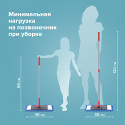 Швабра с флаундером 40 см, черенок 80-120 см, еврорезьба, насадка МОП микрофибра СИНЕЛЬ, индивидуальная упаковка пакет, LAIMA, 606314