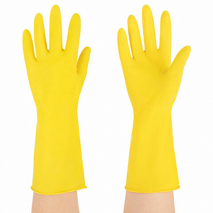 Перчатки МНОГОРАЗОВЫЕ латексные с хлопчатобумажным напылением, желтые, размер 6,5-7, S (малый), вес 50 г, KOMFI, DGL024P