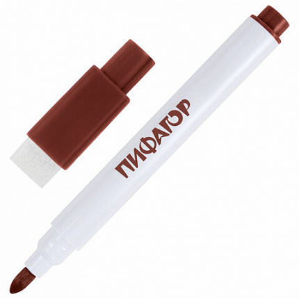 Маркеры стираемые 2 мм на магните со стирателем для белой доски НАБОР 12 ЦВЕТОВ, ПИФАГОР, 152564