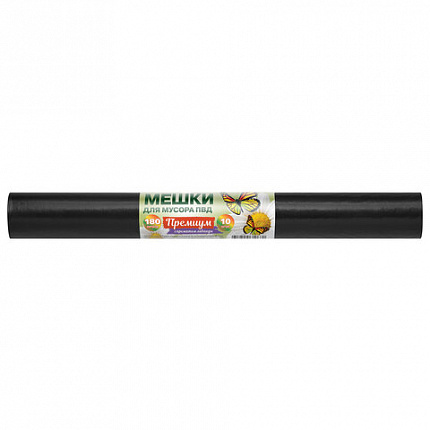 Мешки для мусора 180 л, ПРОЧНЫЕ черные, в рулоне 10 шт., ПВД 45 мкм, 90x110 см, РОМАШКА ПРЕМИУМ, ВР-0087 (Н), ВР-0087(Н)