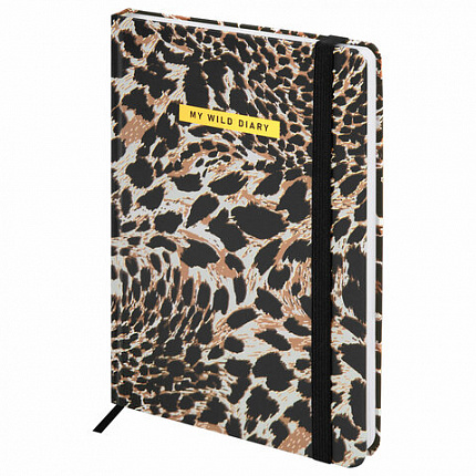 Ежедневник недатированный с резинкой А5 145х203 мм, BRAUBERG, твердый, фольга, 128 л., "Leopard", 116291