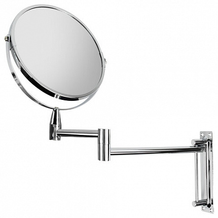 Зеркало настенное BRABIX, диаметр 17 см, двусторонее, с увеличением, нержавеющая сталь, выдвижное (петли), 607419