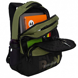 Рюкзак GRIZZLY школьный, анатомическая спинка, 2 отделения, для мальчиков, "RUN", хаки, 45х32х23 см, RU-530-6/3