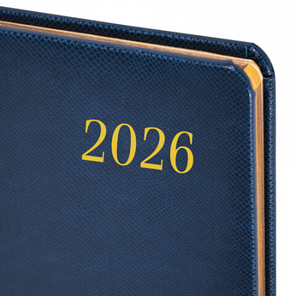 Еженедельник датированный 2026, А5, 145х215 мм, BRAUBERG "Iguana", под кожу, синий, 117170