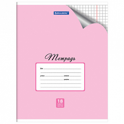 Тетрадь 18 л. BRAUBERG "ЭКО", клетка, обложка плотная мелованная бумага, ПАСТЕЛЬНАЯ С УГОЛКОМ, 402804