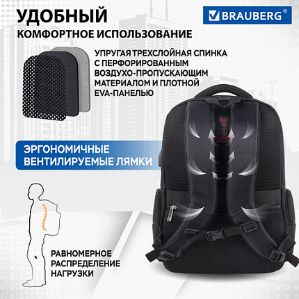 Рюкзак BRAUBERG FUNCTIONAL с отделением для ноутбука, 2 отделения, USB-порт, "Leader", 45х32х17 см, 270799
