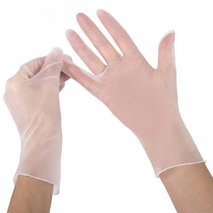 Перчатки виниловые смотровые 50 пар (100 штук), размер 9-10, XL (очень большой), прозрачные, SFM, Германия