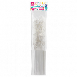 Держатели для воздушных шаров (палочки 40 см + розетки) ЗОЛОТАЯ СКАЗКА, КОМПЛЕКТ 50 штук, белые, 591097