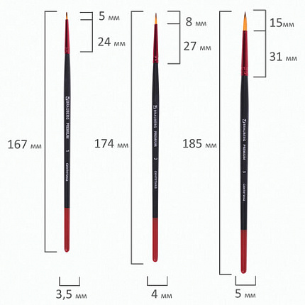 Кисти BRAUBERG PREMIUM, набор 10 шт. (синтетика, круглые № 1, 2, 3, 5, 8, плоские № 2, 4, 6, 8, 10), 201027
