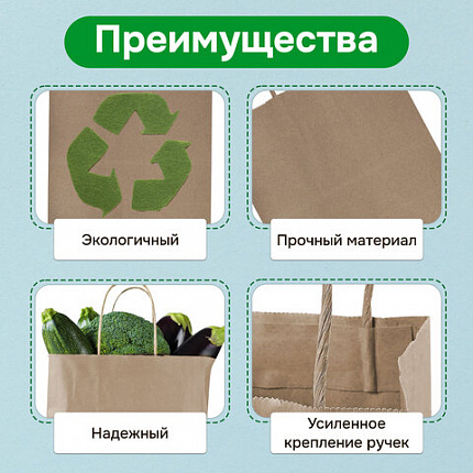 Крафт-пакет бумажный 22х12х25 см, КОМПЛЕКТ 50 шт., крученые ручки, плотность 90 г/м2, LAIMA ECO CRAFT, 609684