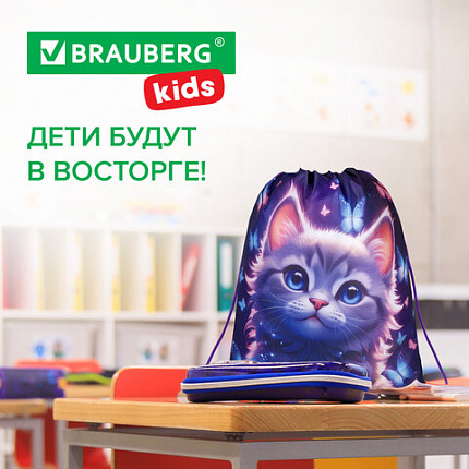 Мешок для обуви BRAUBERG KIDS, с петлей, 42х34 см, "Любознательный кот", 273434