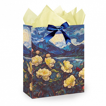 Пакет подарочный (1 штука) 18х10х23 см (M), "3D Flowers", ассорти, с тишью, ЗОЛОТАЯ СКАЗКА, 700809