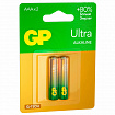 Батарейки КОМПЛЕКТ 2 шт., GP Ultra G-Tech, AAA (LR03, 24А), алкалиновые, мизинчиковые, 24AUA21-2CRSBC2