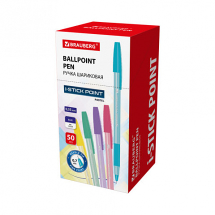 Ручка шариковая с грипом BRAUBERG "i-STICK POINT PASTEL", СИНЯЯ, корпус ассорти, игольчатый узел 0,7 мм, линия письма 0,35 мм, 144023