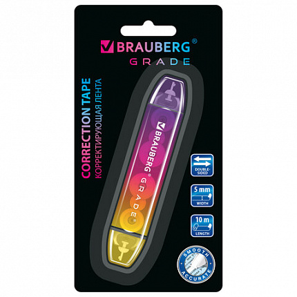 Корректирующая лента двусторонняя 5мм x 10 м, BRAUBERG GRADE, ассорти, 271941