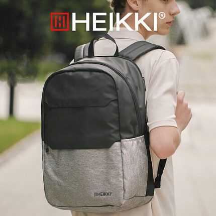 Рюкзак HEIKKI SECTIONS (ХЕЙКИ) универсальный, передние карманы, серый/черный, 46,5х30х17 см, 273908