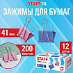 Зажимы для бумаг STAFF ECO, КОМПЛЕКТ 12 шт, 41 мм, на 200 листов, цветные, картонная коробка, 274040