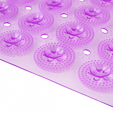 Коврик для ванны противоскользящий 71х38 см, массажный, "Цветы", прозрачно-фиолетовый, ПВХ, PRIMILA (ПРИМИЛА), 700373