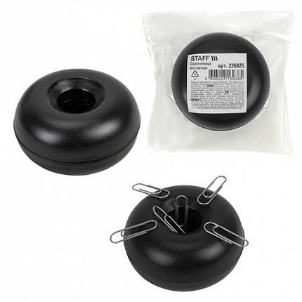 Скрепочница магнитная STAFF, прозрачный/черный корпус, 226825