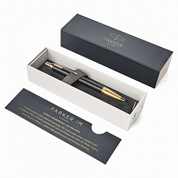 Ручка шариковая PARKER "IM Premium Black GT", корпус черный матовый с гравировкой, позолоченные детали, синяя, 1931667