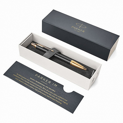 Ручка шариковая PARKER "IM Premium Black GT", корпус черный матовый с гравировкой, позолоченные детали, синяя, 1931667