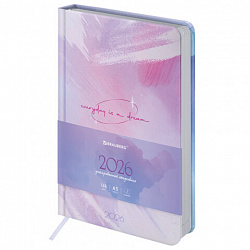 Ежедневник датированный 2026 А5 138x213 мм, BRAUBERG "Vista", под кожу твердый, "Pastel", 117458