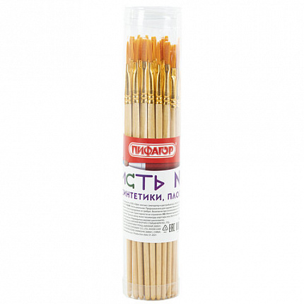 Кисть ПИФАГОР, СИНТЕТИКА, плоская, № 5, деревянная лакированная ручка, с колпачком, 200858