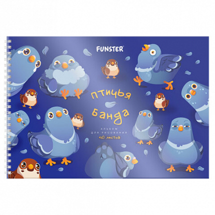 Альбом для рисования, пластиковая обложка, А4 40 л., гребень, FUNSTER (ФАНСТЕР), 210х297 мм, АССОРТИ (8 видов), 107684