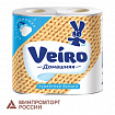 Бумага туалетная бытовая, спайка 4 шт., 2-х слойная (4х15 м), VEIRO "Домашняя", белая, 1с24