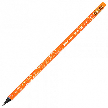 Карандаш чернографитный BRAUBERG "EXAM", 1 шт., HB, с ластиком, корпус ассорти, 181753