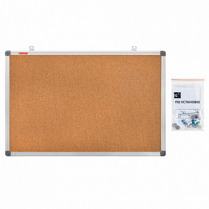 Доска пробковая для объявлений 60х90 см, алюминиевая рамка, BRAUBERG Extra, 238308