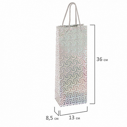 Пакет подарочный (1 штука) под бутылку 13x8,5x36 см, ЗОЛОТАЯ СКАЗКА голография, ассорти 4 цвета, 606608