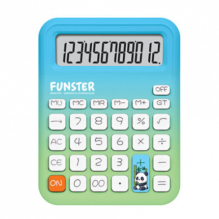 Калькулятор настольный FUNSTER (ФАНСТЕР) FS-12-GRBL (127х96 мм), "ПАНДА",12 разрядов, ЗЕЛЕНЫЙ/ГОЛУБОЙ, 274843