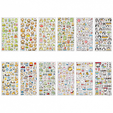 Наклейки гелевые "Зверяшки-обаяшки", 17,5х9 см, ассорти 12 видов, FUNSTER (ФАНСТЕР), 666085