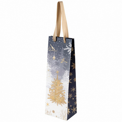 Пакет подарочный под бутылку (1 штука) новогодний 12x9x36 см, "Bottle", ассорти, ЗОЛОТАЯ СКАЗКА, 592134