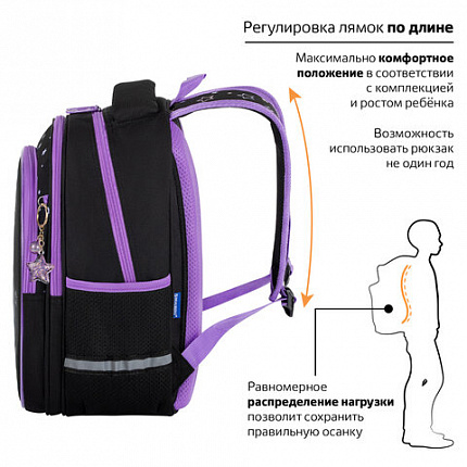 Рюкзак BRAUBERG OPTIMA, 2 отделения, с брелоком, "Сияющий единорог", 36х27х18 см, 273157