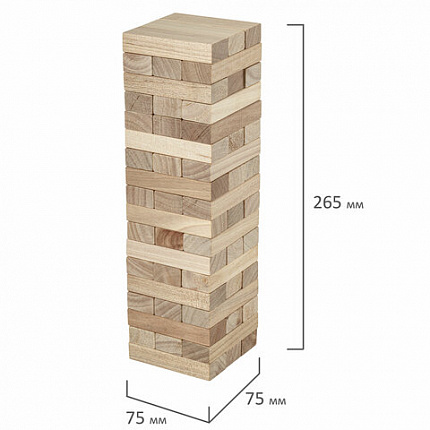 Игра настольная "БАШНЯ", 54 деревянных блока, BRAUBERG HOBBY, 665492