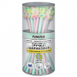 Ручка с акриловым топпером шариковая FUNSTER (ФАНСТЕР) "BEAR&BUNNY", СИНЯЯ, ассорти, пишущий узел 0,7 мм, линия письма 0,35 мм, 144372