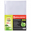 Папки-файлы перфорированные А4 BRAUBERG "PREMIUM", комплект 100 шт., гладкие, "Яблоко", 35 мкм, 221710