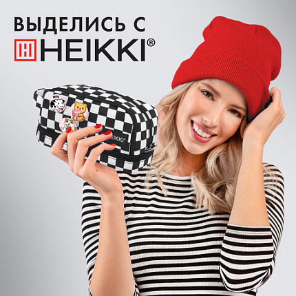 Пенал-органайзер HEIKKI (ХЕЙКИ) с ручкой, значки, 2 отделения, откидная планка, 22x13х10 см, "Клетка", 273601