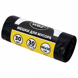 Мешки для мусора 30 л, черные, в рулоне 30 штук, ПНД 10 мкм, 48x58 см, WBZ (ВБЗ), 702651