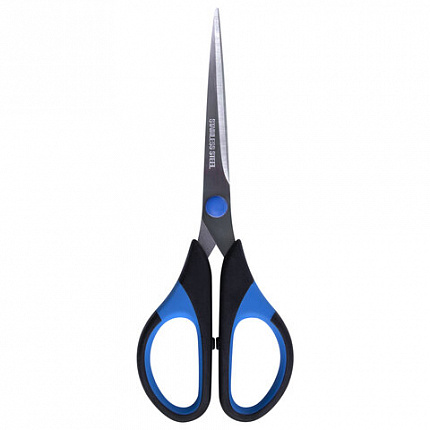 Ножницы BRAUBERG "Office-Expert" 170 мм, сине-черные, резиновые вставки, 3-х сторонняя заточка, 231561
