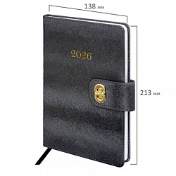 Ежедневник датированный 2026 А5 138х213 мм, BRAUBERG "Elegant", под кожу, застежка, черный, 117368