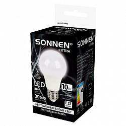 Лампа светодиодная SONNEN EXTRA, 10 (85) Вт, Е27, груша, нейтральный белый, 30000 ч, LED A60-10W-4000-Е27, 457892