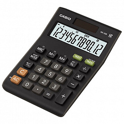 Калькулятор настольный CASIO MS-20UC-BK-W-EC (15х10,5х2,3 см), 12 разрядов, двойное питание